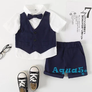Aqq-เสื้อเบลเซอร์แขนสั้น กางเกงขาสั้น สีพื้น สําหรับเด็กผู้ชาย 2 ชิ้น