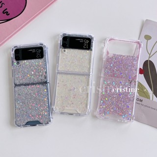 เคสแข็ง แบบใส ประดับเลื่อม พับได้ กันกระแทก สําหรับ Samsung Galaxy Z Flip 4 Case 3 Samsung Z Flip 3 Flip4