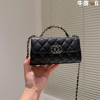 Chanelss Caviar Quilted กระเป๋าสะพายไหล่ หนังเทียม แต่งสายโซ่คล้อง แบบพกพา สีเงิน แฟชั่นคลาสสิก สําหรับสตรี