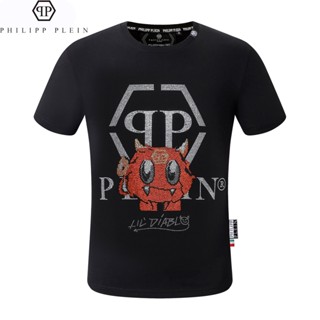 PHILIPP PLEIN Mens Top Slim-Fit Round Neck Comfortable High-Quality Pure Cotton Diamond Breathable_01