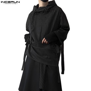 INCERUN Design Sense 3/4 Sleeve Striped Pullover Hoodie