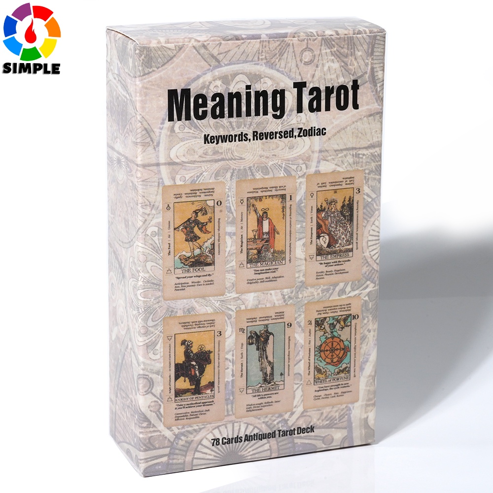 Tarot Card With Meaning On Them Beginner Tarot Keyword Antiqued Tarot Deck Learn Tarot 78 Cards Reversed Zodiac