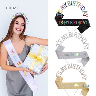 Hhdz It My Birthday Sash Tiara ชุดมงกุฎคาดศีรษะ สุขสันต์วันเกิด เด็กผู้หญิง ปาร์ตี้ ของขวัญ ของตกแต่ง สําหรับผู้หญิง เจ้าหญิง