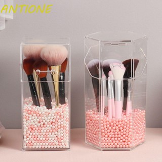 ANTIONE Pearl Cosmetic Box Acrylic Desktop Accessories Makeup Brush Box Makeup Brush Storage Dustproof Pencil Lipstick Flip Cover Clear Cosmetic Organizer