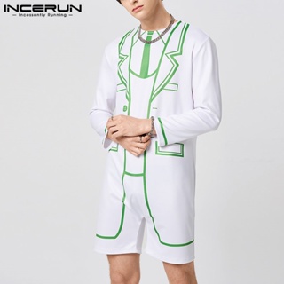 INCERUN Misvision simulation mens fashion contrast printed long-sleeved jumpsuit