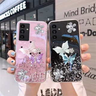 พร้อมส่ง เคสโทรศัพท์มือถือ TPU แบบนิ่ม ลายผีเสื้อ มีสายคล้องมือ ประดับกลิตเตอร์ สีม่วง สําหรับ Samsung Galaxy A24 5G A24 A24