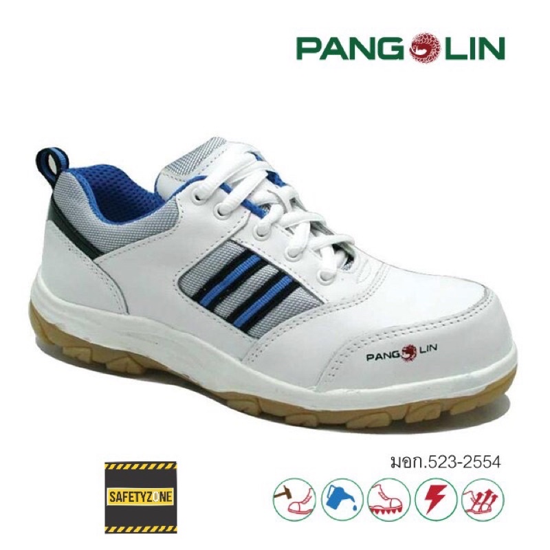 TOP🐼COD รองเท้าเซฟตี้ รุ่น 2012 ยี่ห้อ Pangolin หนังแท้ สีขาว หัวเหล็ก ทรงสปอร์ต น้ำหนักเบา กันลื่น กันน้ำมัน และสารเ