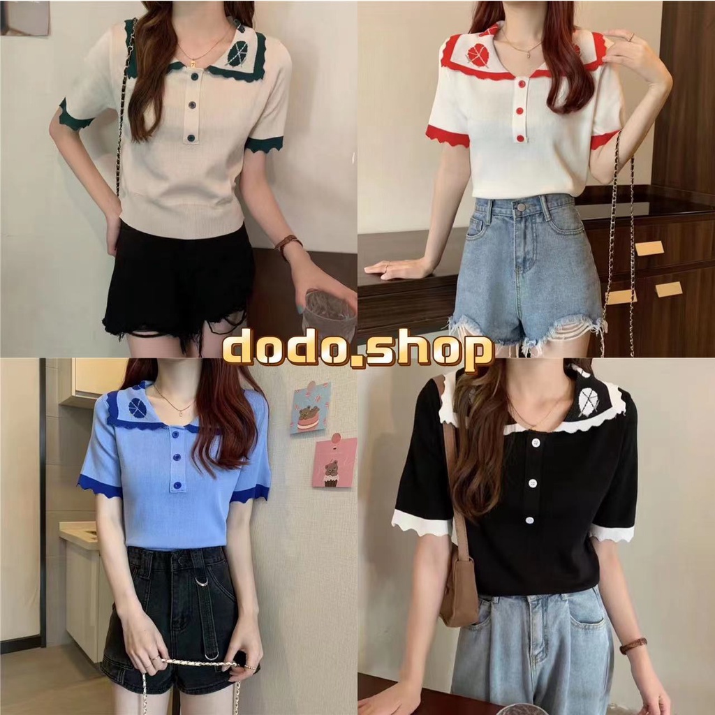 [DODO] พร้อมส่ง เสื้อไหมพรมคอปกแต่งลายน่ารัก มีกระดุม น่ารักทุกสีต้องมีให้ครบ (6a28)