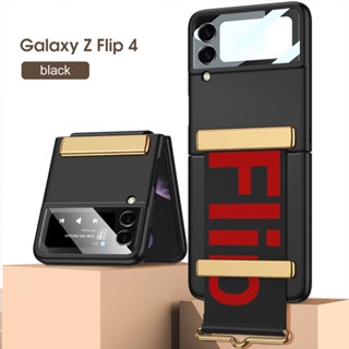 เคสโทรศัพท์มือถือ พลิกตั้งได้ ลายตัวอักษร พร้อมสายคล้องมือ สําหรับ Samsung Galaxy Flip 4 Flip 3 Flip2 1