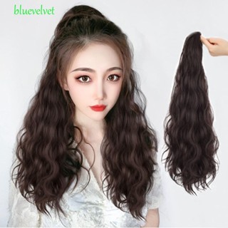 BLUEVELVET Long Wavy Ponytail Daily Natural Thick Women Brown Synthetic Curly Invisible Girls Ponytail Wig