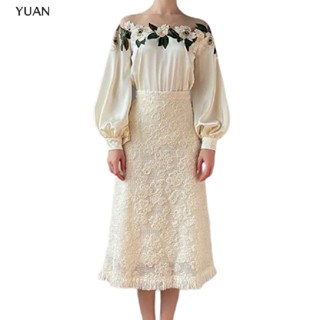 Yuan Flowers เสื้อครอปท็อปแขนยาว ผ้าตาข่าย ทรงหลวม ปักลายดอกไม้ แวววาว