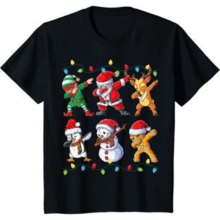 เสื้อยืด พิมพ์ลายคริสต์มาส Dabbing Santa Elf Friends สําหรับผู้ชาย