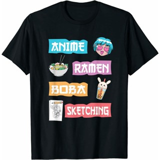 เสื้อยืดแขนสั้นเสื้อยืด พิมพ์ลายอนิเมะ Ramen Boba Sketching Anime Sketch LoverS-5XL