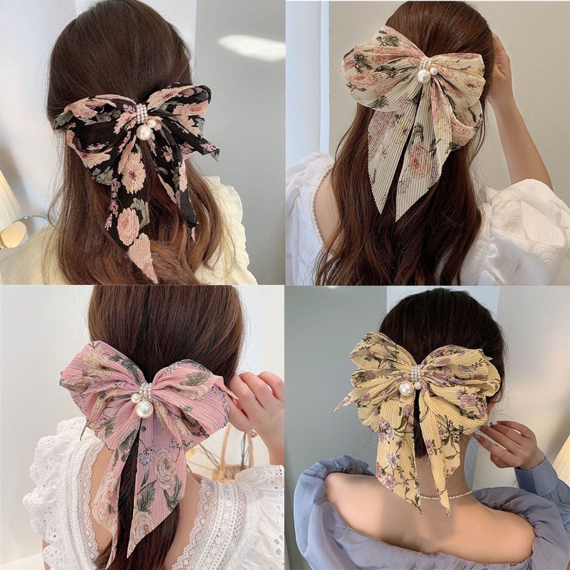 สาวฝรั ่ งเศสดอกไม ้ โบว ์ Hairpin จี ้ มุกชีฟองกิ ๊ บติดผมขนาดเล ็ กสด Hairpin อุปกรณ ์ เสริมผม