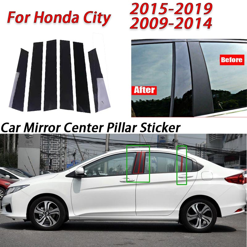 Honda City Glossy Black Car Door Window Center Column B C Pillar Post Sticker Trim Mirror Decoration