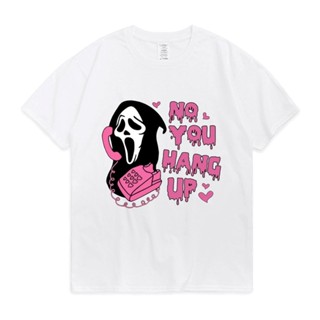 [S-5XL] ใหม่ เสื้อเบลาส์ยาว ผ้าฝ้าย พิมพ์ลาย Scream Ghostface No You Hang Up สีขาว สไตล์เกาหลี สําหรับฮาโลวีน 2022