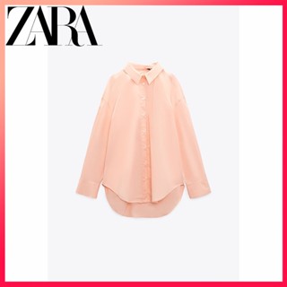 Zara ใหม่ เสื้อเชิ้ตลําลอง คอปกคู่ ทรงหลวม สําหรับผู้หญิง