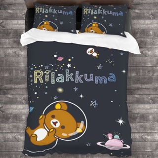 3 in 1 Rilakkuma ชุดเครื่องนอน ผ้าปูที่นอน ปลอกหมอนนุ่ม พิมพ์ลายการ์ตูน 3D 3 ชิ้น และปลอกหมอน 2 ชิ้น