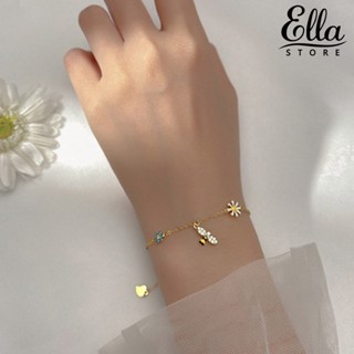 Ellastore123 สร้อยข้อมือ จี้รูปผึ้ง ดอกไม้ สวยหรู ของขวัญวันเกิด สําหรับผู้หญิง