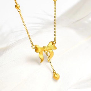 European Style Princess Necklace Gold Love Tassel Bow Necklace for Women