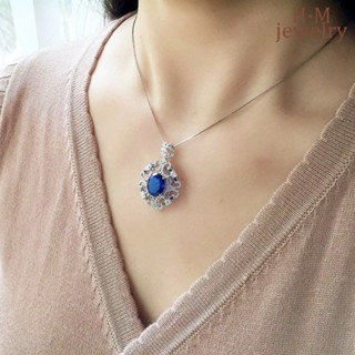 Tanzanite สร้อยคอ จี้เพชร สีฟ้า ฝังไพลิน แบบกลวง