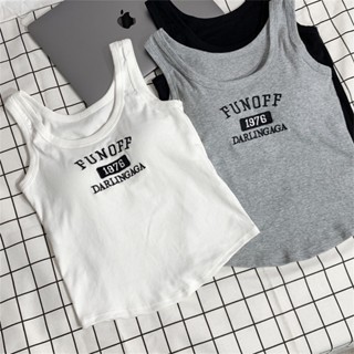 เสื้อครอปท็อป แขนกุด ปักลายตัวอักษร พร้อมแผ่นรองบรา สําหรับผู้หญิง