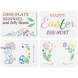 1Set  4 Pcs Easter Stencils 29.7x21cm Happy Easter Stencil Plastic Bunny Flowers Eggs Leaves Pattern Painting Stencil Reusable Easter Egg Hunt Stencil for Holiday Decor