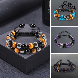 Ellastore123 สร้อยข้อมือเชือกถัก แบบสองชั้น ปรับได้ เครื่องประดับ สําหรับผู้ชาย