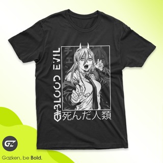 tshirt เสื้อยืด พิมพ์ลายการ์ตูนอนิเมะ Gazken Chainsaw Man Blood Evil Dead Humanity Power สําหรับผู้ชาย(S-5XL)