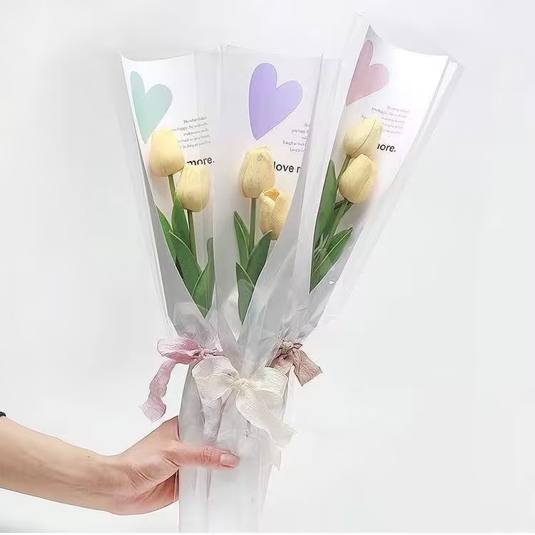 ถุงกระดาษใส่ช่อดอกไม้ สีโปร่งใส สําหรับตกแต่งบรรจุภัณฑ์ DIY