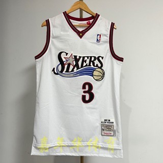 เสื้อกีฬาแขนสั้น ลายทีม Iverson Jersey No. เครื่องเล่น หมายเลข 76 เสื้อกีฬาบาสเก็ตบอล ปักลาย nba สีดํา สีขาว สไตล์เรโทร มี 3 ชิ้น 790054