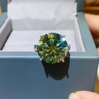 10 ct bluegreen moissanite diamond แหวนเพชรโมอิส บลูกรีน สีเขียว กะรัต สําหรับผู้หญิง