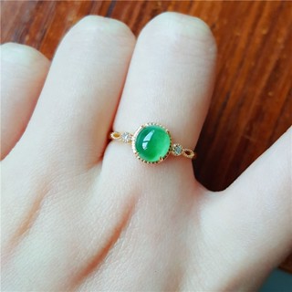 Lucky [Jade] แหวนหยกแท้ เงินแท้ 925 ฝังน้ําแข็ง ลายดอกไม้ สีเขียว หรูหรา เข้ากับทุกชุด อุปกรณ์เสริม ของขวัญ