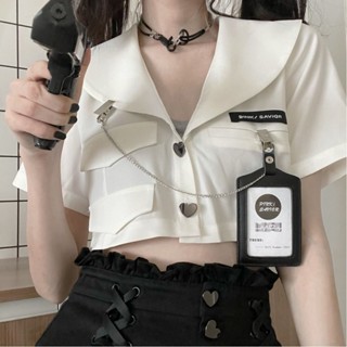 [ชุดสองชิ้น] เสื้อเชิ้ต คอตุ๊กตา เข้ารูป แต่งลูกไม้ กระโปรงทรงเอ แฟชั่นฤดูร้อน VEJE