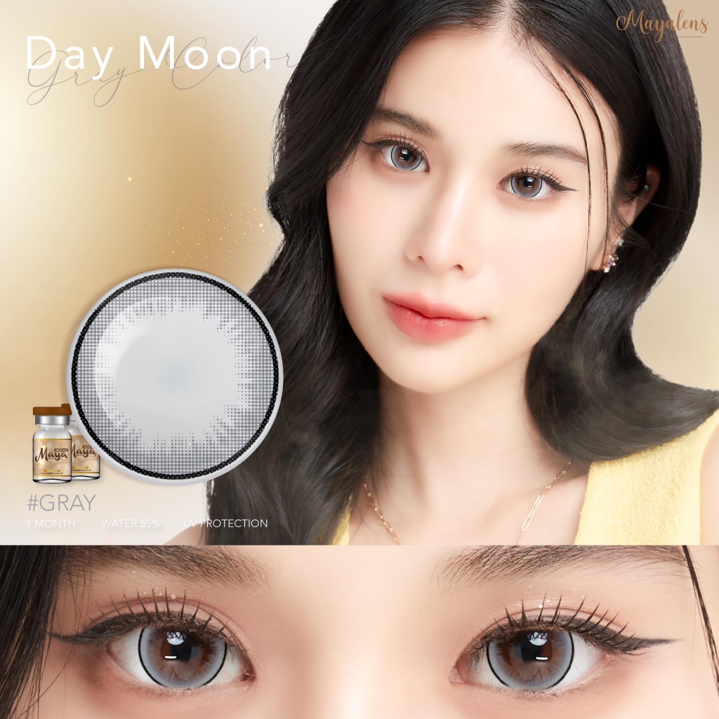 คอนแทคเลนส์ ขนาดบิ๊กอาย Day moon (Mayalens) สี : Brown / Gray