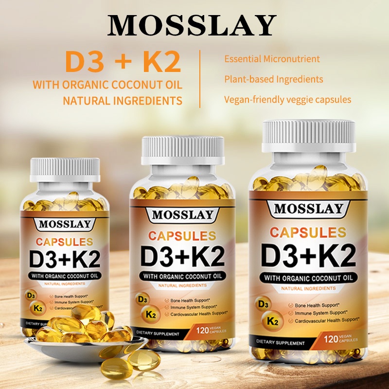 อาหารเสริมวิตามิน D3K2 รายวันสนับสนุนระบบภูมิคุ้มกันที่แข็งแรงของหัวใจและกระดูกที่แข็งแรง แคปซูลมังสวิรัติ