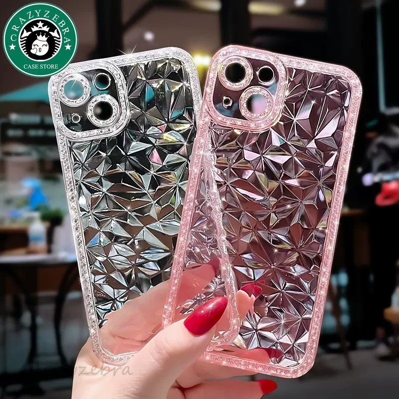 เคสโทรศัพท์มือถือ แบบใส ลายเพชร 3D กรอบกลิตเตอร์ หรูหรา สําหรับ IPhone 11 12 13 Pro Max 14 Plus
