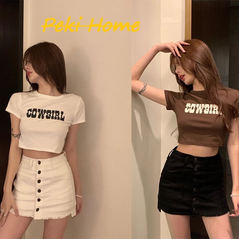 เสื้อครอปยิดเเขนสั้น เสื้อครอปเกาหลีสไตล์ Y2K