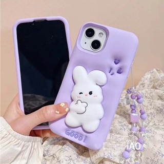 เคสซิลิโคนนิ่ม ลายกระต่าย 3D พร้อมสายคล้อง กันกระแทก สําหรับ iPhone 14PROMAX 11 12PROMAX 12 12PRO 13 13PRO 13PROMAX 14 14PRO