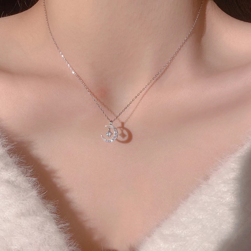 เครื่องประดับ สร้อยคอโชคเกอร์ เงินแท้ S925 จี้ดวงจันทร์ และดาว เรียบง่าย แฟชั่นสําหรับผู้หญิง ราคา ถูกที่สุด ดีลบีเคเค แกลเลอรีภาพที่ 2