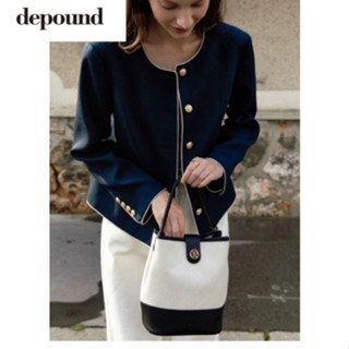 [depound] Town bag_(กระเป๋าสะพายไหล่ ทรงบักเก็ต) - สีงาช้าง ก้างปลา