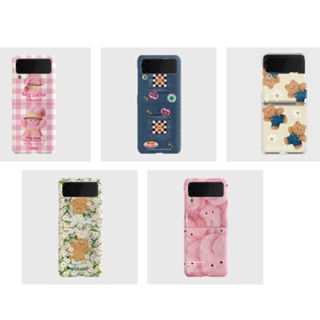 The Ninemall / Spring edition bunny flower hard case for galaxy z flip 2 3 4 / pink yellow korea bear doll