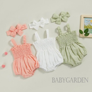 Babygarden-0-24m ชุดรอมเปอร์ แขนกุด สีพื้น พร้อมที่คาดผม สําหรับเด็กทารกผู้หญิง