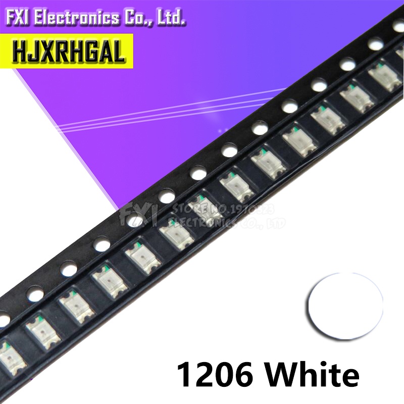 100 ชิ้นสีขาว 1206 SMD LED ไดโอดแสง