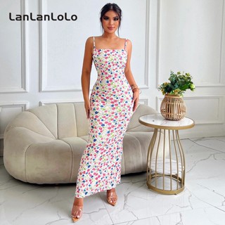 Lanlanlolo ชุดเดรส เปิดหลัง ลายดอกไม้ เซ็กซี่ สําหรับผู้หญิง 2023