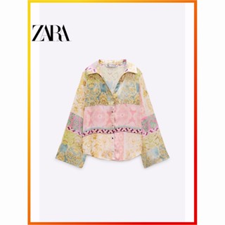 Zara ใหม่ เสื้อเชิ้ต พิมพ์ลาย เย็บปะติดปะต่อกัน สําหรับผู้หญิง 8245158 330