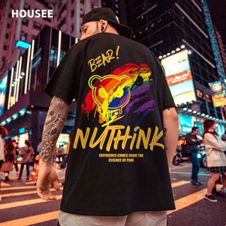 S-8XL European and American street color graffiti bear short-sleeved T-shirt men and women couples ins trend Korean_02