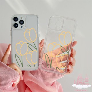 เคสโทรศัพท์มือถือ ซิลิโคนนิ่ม ใส กันรอยกล้อง ลายดอกทิวลิป สําหรับ iPhone 14 Pro Max 13 11 12 XR X XS 7 8 Plus