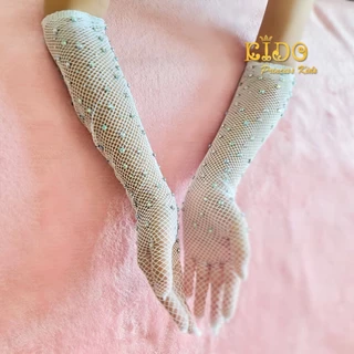 Kidoprincesskids ถุงมือเด็ก (ร้านอยู่รัชดา)ถุงมือตาข่ายเด็ก GL18 สีขาว ถุงมือตาข่ายเพชรยาวสวยหรูมาก