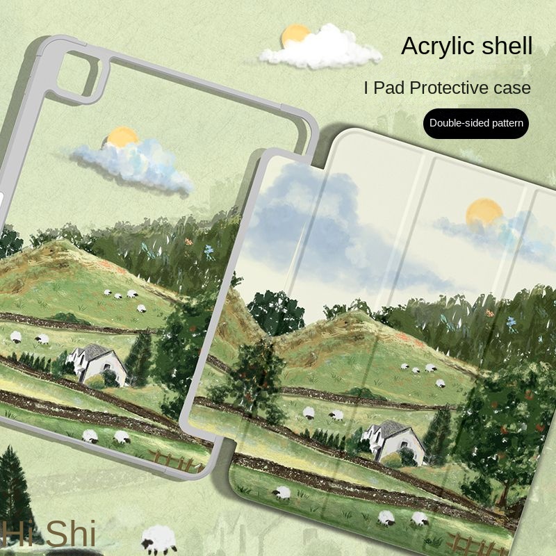 เคสแท็บเล็ต อะคริลิค กันกระแทก ลายภาพวาดสีน้ํามัน พร้อมช่องใส่ปากกา สําหรับ iPad Air5 10.9 2021 Pro 11 gen9 gen8 gen710.2 7th 8th Air3 Pro 10.5 mini4 5